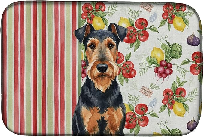 Caroline's Treasures Airedale Terrier Vegetables Dish Drying Mat Absorbent Dish Drying Mat Pad for Kitchen Counter Dish Drainer Mat for Countertop 14 x 21 Multicolor