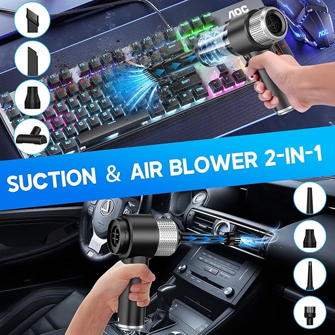 JONYJ Handheld Car Vacuum Cleaner 16000PA Hand Held Vacuum Portable Cordless 2 in 1 Air Duster and Vacuum Cleaner with LED Light Multi-Nozzles 120W High Power Mini Vacuum for Home Pet Office