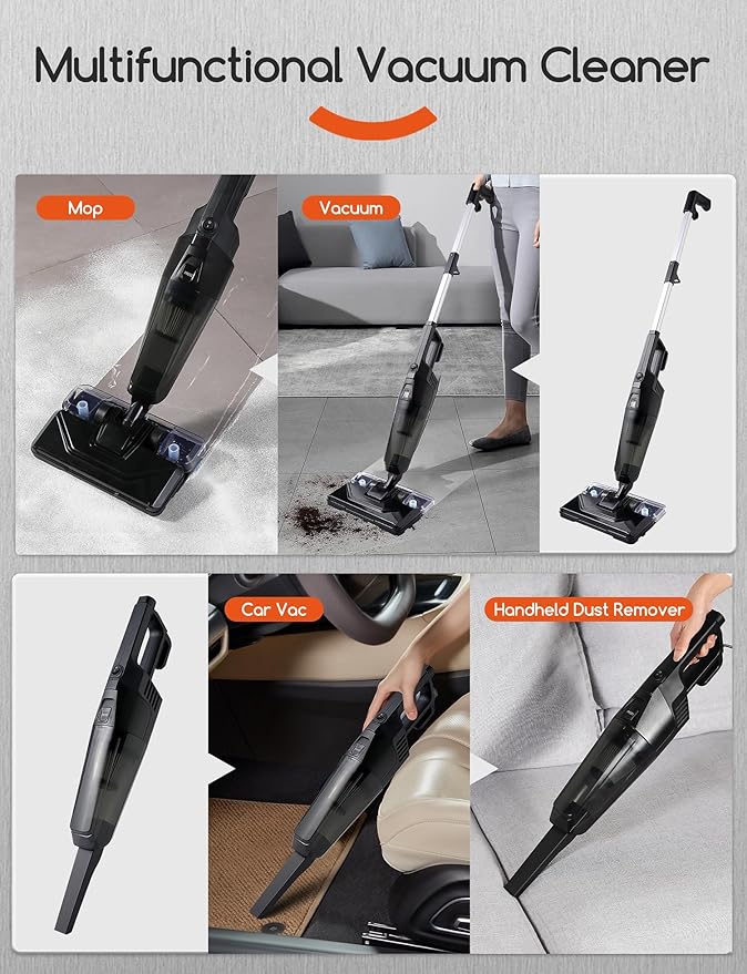 Stick Vacuum Cleaner with 3 Mop Pads Electirc Mop 600W 18kpa Powerful Suction Corded Upright Vacuum Lightweight Electric mop for Tile Hardwood FloorMarble Cleaning