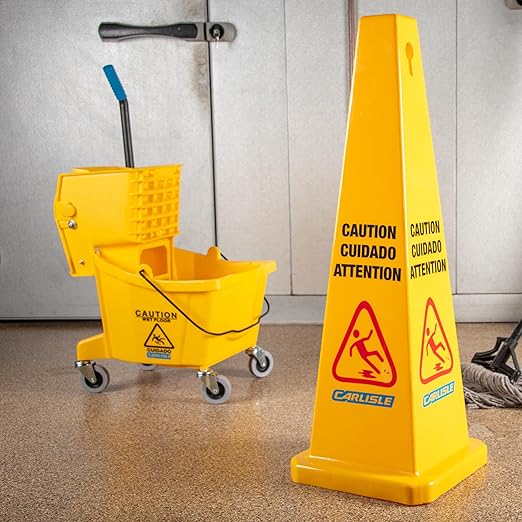 Carlisle FoodService Products 26-Quart Commercial Mop Bucket with Side-Press Wringer Precision-Molded Polypropylene Durable Wringer Bucket with Non-Marking Casters 18.5 x 16.5 x 23 Inches Yellow