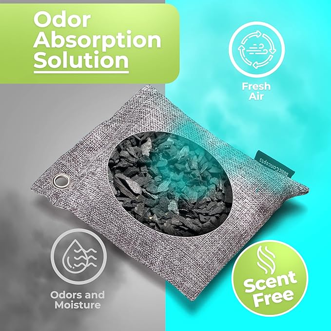 Nature Fresh Charcoal Bags Odor Absorber (Large 12 Pack 200g each) Reduce Odors Naturally with Bamboo Charcoal Air Purifying Bags for Car Home Closet Shoe Deodorizer Eliminator Freshener Remover