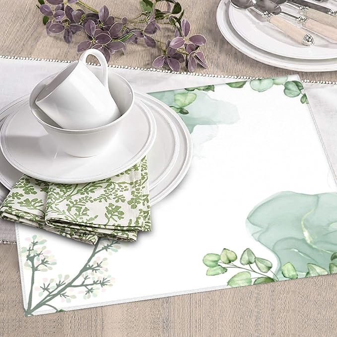 Watercolor Green Leaf Floral Dish Drying Mat for Kitchen Counter 16x18 Microfiber Absorbent Fast Dry Mat 2Pcs Dish Mat Faucet Mats Sets Large Drying Kitchen Mat Kitchen Drying Pad