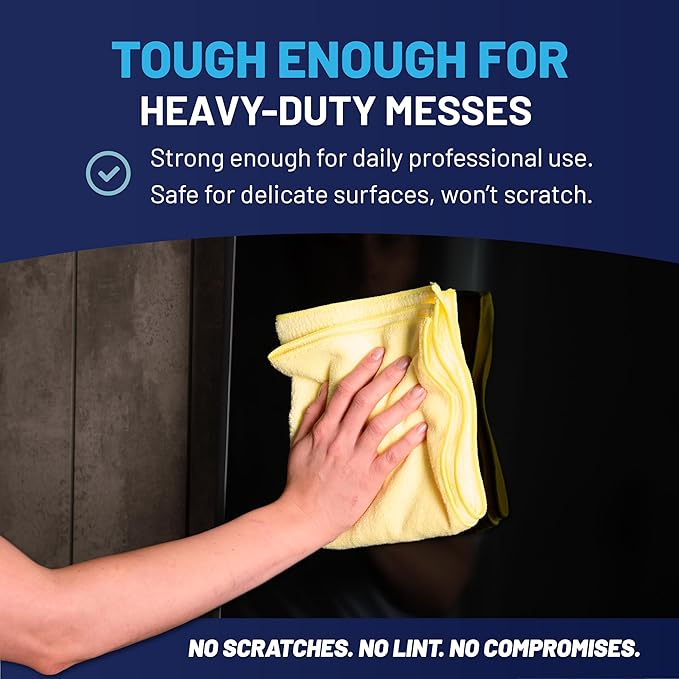 Microfiber Wholesale MW Pro 16x16 Commercial Cleaning Rags - Professional Janitorial Supplies for Dusting Office &amp Heavy Duty Cleaning - Multi-Surface Dusters (Yellow 12-Pack)