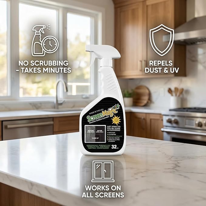 Screen Magic Window Screen Cleaner – 32 oz Liquid (Pack of 6) – Specialty Cleaner for Window Screens &amp Display Surfaces – Removes Dirt &amp Dust &amp Restores Clarity – Ready-to-Use Spray Formul