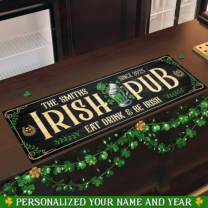 THUYPT Personalized Irish Drying Mat for St Patrick's Day Decor Irish Bar Pub Accessories Spill Mat Countertop Bar Shamrock Dish Drying Mat for Bar Counter Absorbent Coffee Maker (09)