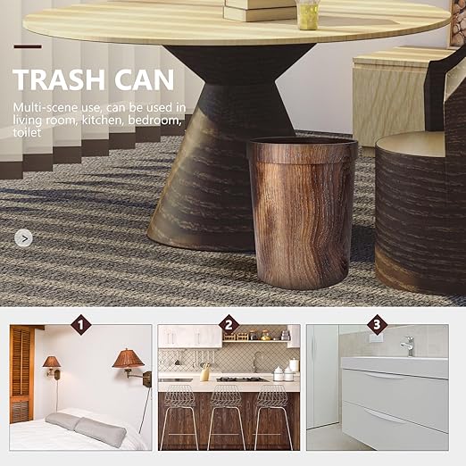 Vintage Wood Grain Trash Can Round Large Wastebasket for Home Office Bedroom Rustic Texture Container for Residential Kitchen Use