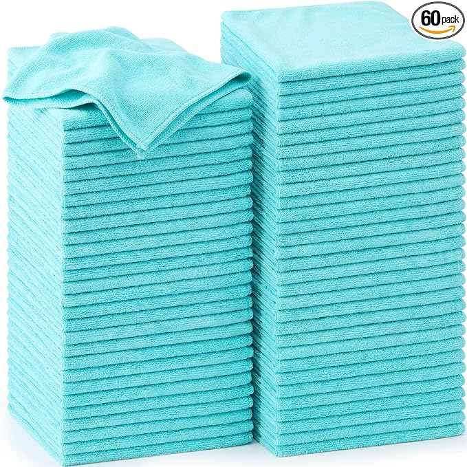 Nuenen Cleaning Cloths for Cars 16 x 16 Inch Ultra Absorbent Towels Drying Microfiber Reusable Cleaning Supplies House Kitchen Window Microfiber Towel(Teal Blue60 Pcs)