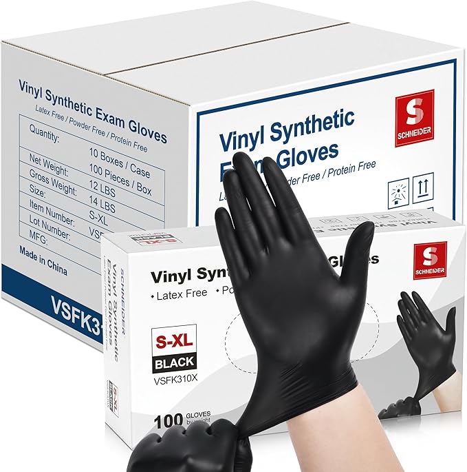 Schneider Vinyl Synthetic Exam Gloves 4 Mil Latex Free Disposable Gloves for Medical Cooking Cleaning and Food Prep