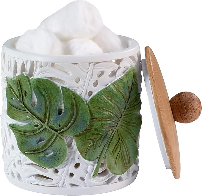 Avanti Linens - Covered Jar Countertop Organizer Leaf Inspired Home Decor (Viva Palm Collection) Green