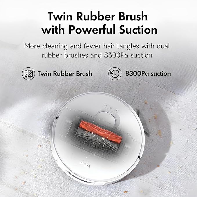 Mova S20 Ultra Robot Vacuum and Mop Combo with Dual Roller Brush 8300Pa Suction 140℉ Hot Water Mop Self-Washing &amp Drying Mop Auto-Lift for Carpet Self-Empty Self-Refilling Voice &amp App Co
