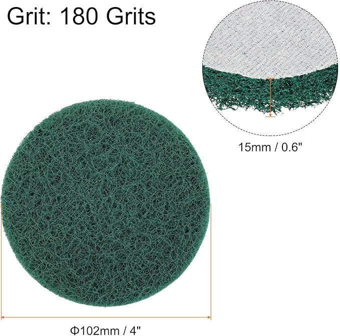 HARFINGTON 20pcs Scrubber Scouring Pads 180 Grits 4 Inch Drill Power Brush Hoop and Loop Surface Conditioning Disc Drill Scuffing Disc Scrub Pads for Home Kitchen Cleaning Green