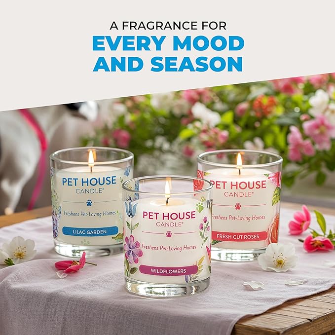 Pet House Candles Clean Long-Lasting Pet Odor Candles for Home Plant-Based 60 Hour Burn Time - Lemon Cupcake 9 oz
