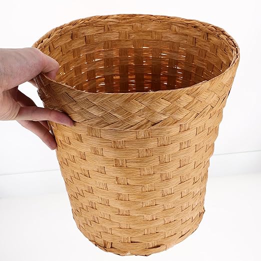 IMIKEYA Wicker Waste Paper Basket Small Woven Basket Desktop Trash Can Wastebasket Decorative Waste Bin Round Garbage Can Rubbish Basket for Bedroom Bathroom Office Home