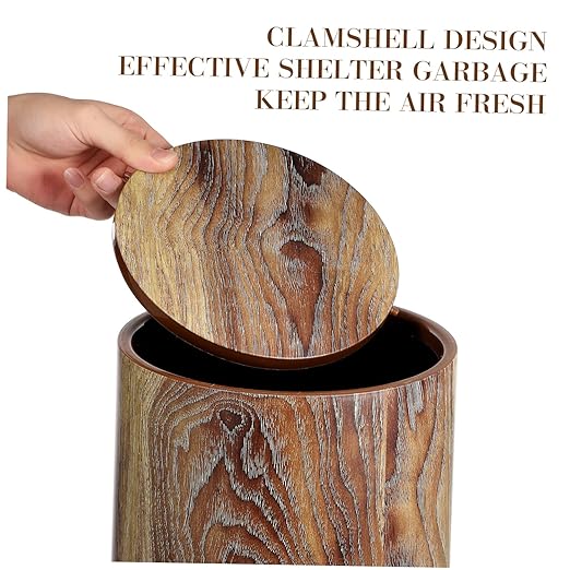 Zerodeko Imitation Wood Grain Trash Can with Swing Lid Multipurpose Round Wastebasket for Bathroom Kitchen Home Office Bedroom Large Capacity Easy to Clean Household Garbage Bin