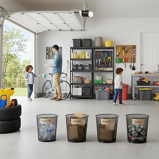 Creative Home 6 Pieces Steel Mesh Round Trashcan Light Weight Wastebasket for Trash Paper or Recycle in The Home Office Garage 10 Qt Black