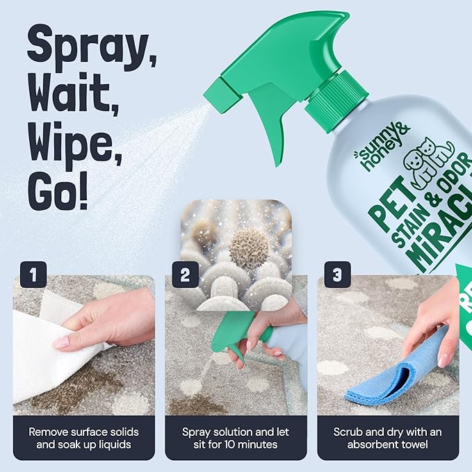 Sunny &amp Honey Pet Stain and Odor Remover - Enzyme Cleaner for Dog Urine and Poop on Carpets and Furniture - Strong Pet Carpet Cleaner Spray (1 Gallon Mint)
