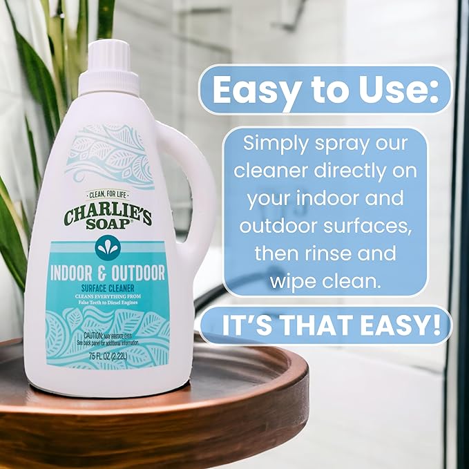 Charlie's Soap Indoor &amp Outdoor Surface Cleaner Refill (75 Fl. Oz.) Biodegradable Natural Outdoor Cleaning Spray – Safe for Indoor Use (1 Pack)