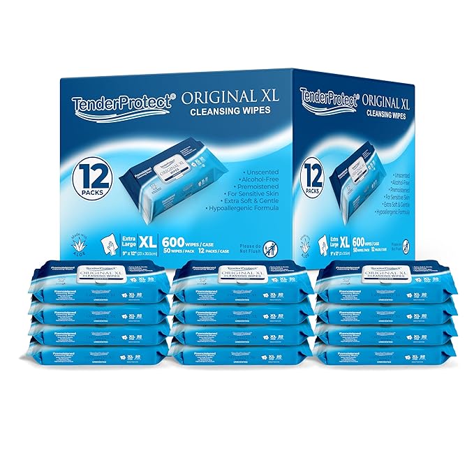 TenderProtect® Original XL Premium Adult Wipes (600 Ct) Extra-Large 9x12 Wet Wipes with Aloe Wash Cloths for Babies &amp Elderly Incontinence Hands &amp Body Cleaning