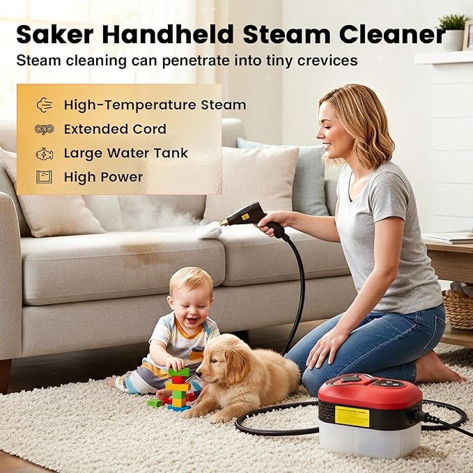Saker Steam Cleaner for Home6-Level Adjustable Steamer for CleaningPortable Handheld Steam CleanerPortable Steamer for Living RoomKitchenBathroom Cleaning