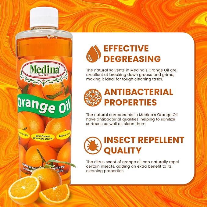 Medina Orange Oil Cleaner &amp Degreaser Concentrate - All Purpose Orange Oil Cleaner Cabinet Cleaner Degreaser Wood Degreaser for Kitchen Cabinets Ideal for Mopping Floors &amp Automotive - 32oz