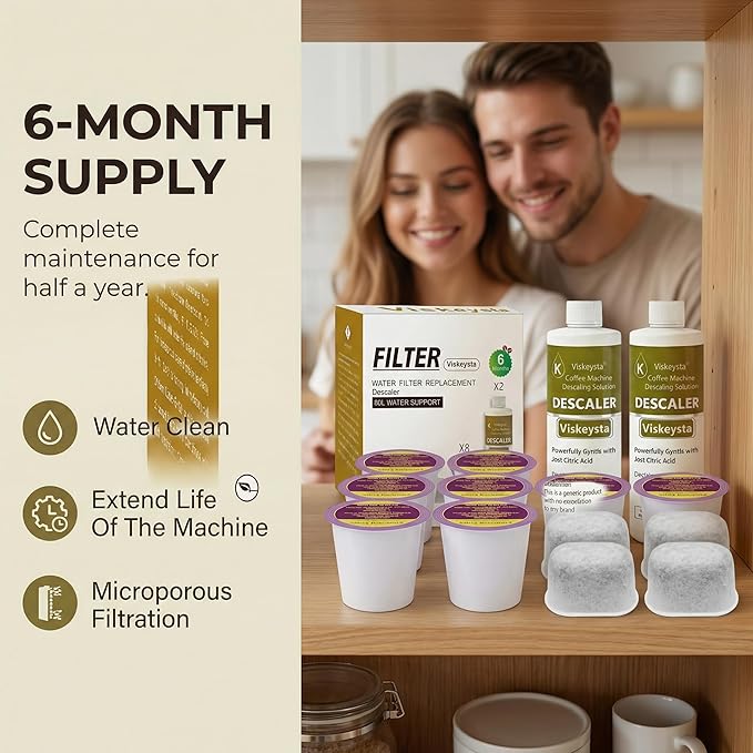 6-Month Maintenance Kit for Keurig: 2 Descalers + 4 Filters + 8 Cleaning Pods Compatible with Keurig Classic/1.0/2.0 K-Cup Coffee Makers