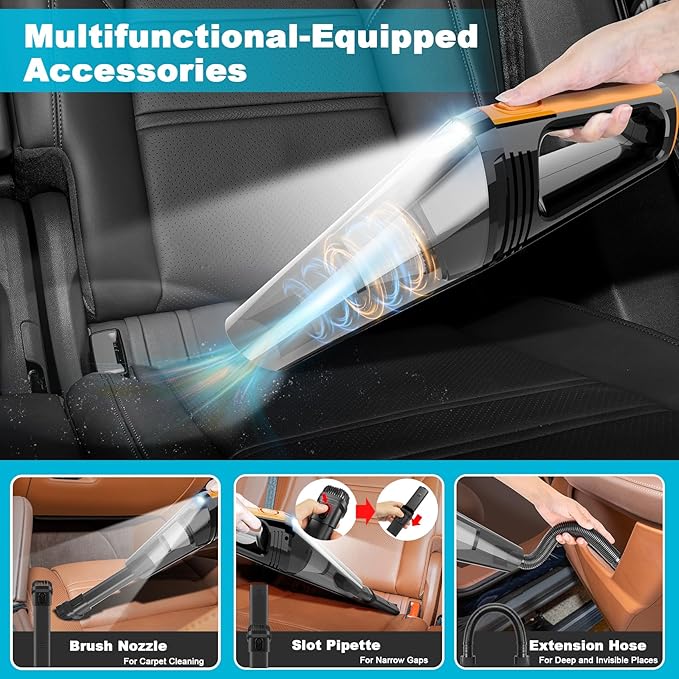 Car Vacuum Portable Car Vacuum Cleaner High Power 8000Pa Small 12V Handheld Vacuum with LED Light16.4Ft Corded Deep Detailing Cleaning Kit of Car Interior with Dry for Men/Women