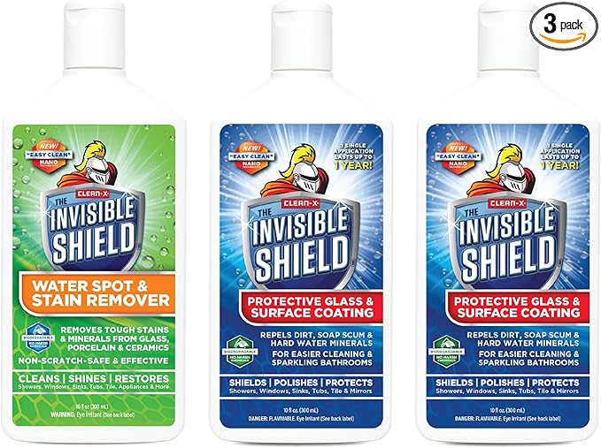 Invisible Shield Protective Glass + Surface Coating (2) &amp Water Spot and Stain Remover (1) - Restorer 3 Pack - 10 oz