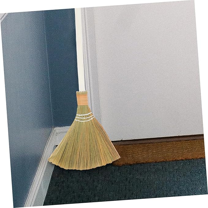 Cabilock 2pcs Handmade Straw Broom House Soft Bristle Sweep Broom Dustpan Removable Handle Indoor