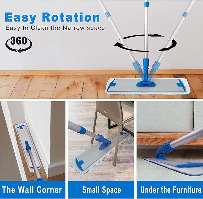 Mr. Towels Premium Microfiber Floor Mop + 2 Reusable 18 Washable Mop Pads. 360 Rotating Aluminum Extended Handle Adjustable 33 - 60. The Perfect Solution as Tile Laminate Hardwood Floor Cleaner
