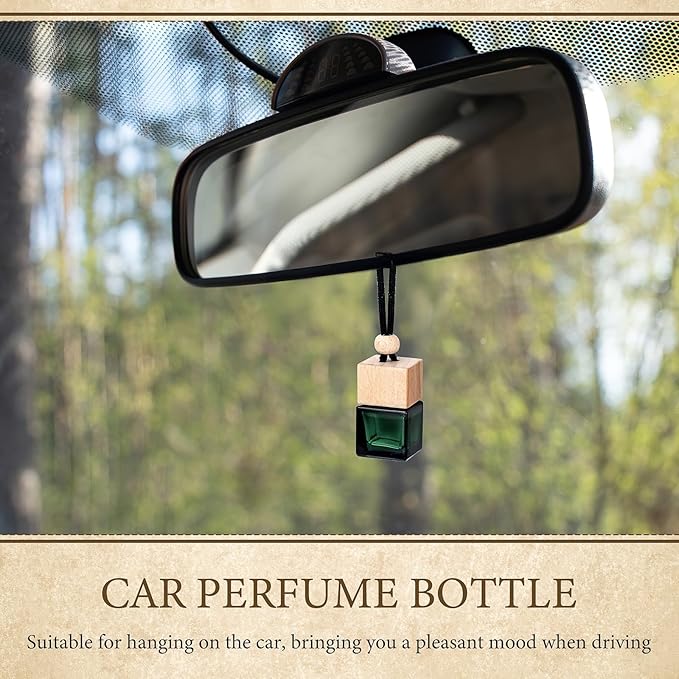 50 Pcs Hanging Car Air Freshener Empty Glass Car Diffuser Bottles Refillable Perfume Bottle Freshener Diffuser Bottle Pendant for Essential Oil Fragrance Aromatherapy Bottle Ornament(Black)