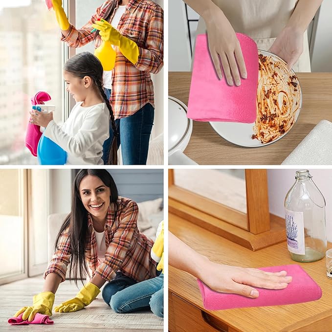 12 Pcs Extra Large Microfiber Cleaning Cloth 30 x 20 Inch Reusable Thick Cleaning Towel Washable Solid Color Microfiber Towel for Home Office Window Cars Glass (6 Colors)