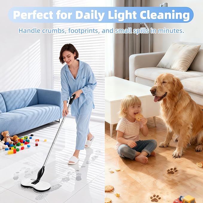 Electric Mop for Floor Cleaning As Seen On TV Cordless Spin Mopper Motorised Electric Mops for Hardwood Tile Laminate Floor Daily Light Cleaning (No Water Tank)