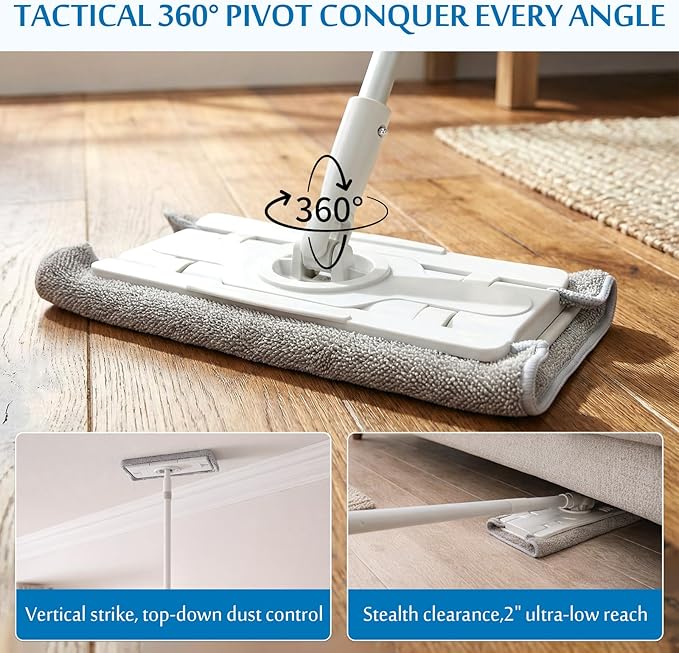 Flat Mop Microfiber Mop with 55’’ Long Handle Mops for Floor Cleaning with Flexible 12 ‘’ Flat Head Household Wet &amp Dry Mops for Wall Floor