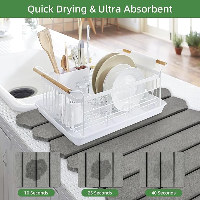 Large Stone Dish Drying Mat for Kitchen Counter24(L)×16(W) Quick Dry Collapsible Dish Drying MatEco-Friendly Diatomaceous Earth Mats for Dishes Bottles CupsMatch Any Countertop Dark Gray