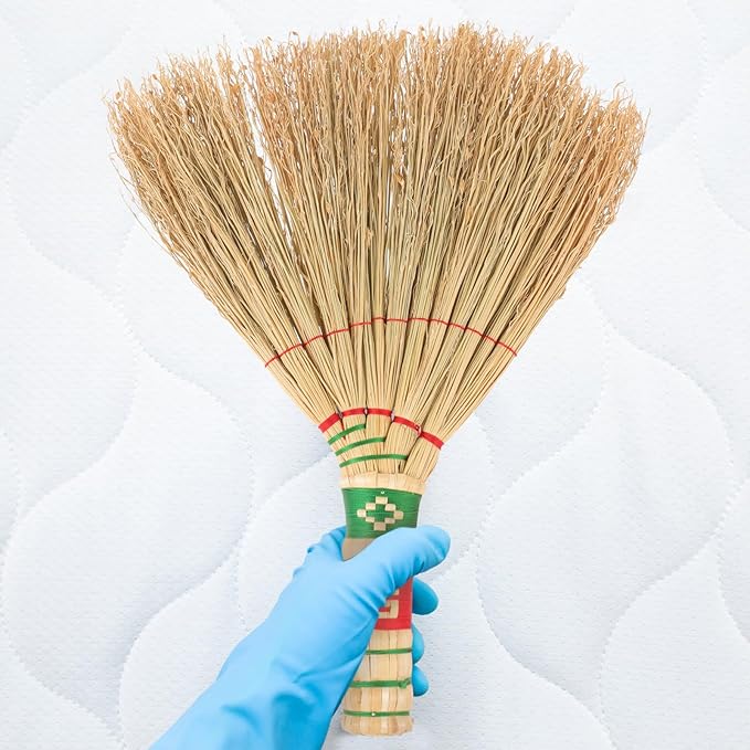 Small Handheld Broom for Home Cleaning Manual Dust Brush with Short Handle Woven Household Broom for Sofa Bed Car Office Use