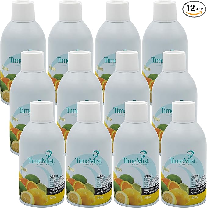 TimeMist Premium Metered Air Freshener Refills - Citrus Scent - 7.1 oz (Case of 12) 1042781 - Lasts Up To 30 Days and Neutralizes Tough Unwanted Odors