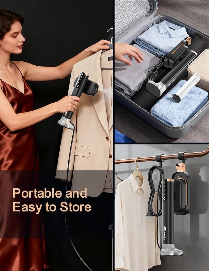 Travel Steamer for ClothesSundu Portable Handheld Garment Steamer15s Fast Heat-up2 Water Tanks (180 ml and 100 ml)Steamer Ironing Gloves45 Minutes of Continuous Ironing for Travel and Home(Black)