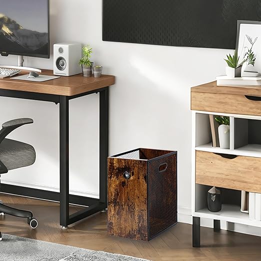Small Trash Can 4.5 Gallon Garbage Can with Handle Metal Mesh Waste Basket Rectangular Trashcan for Bedroom Bathroom Office Living Room Industrial Finish