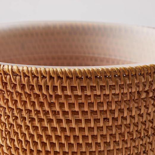 Rattan Bathroom Wastebasket - Natural Woven Trash Can with Liner Water-Resistant Design for Bathroom Bedroom or Office Boho Home Decor