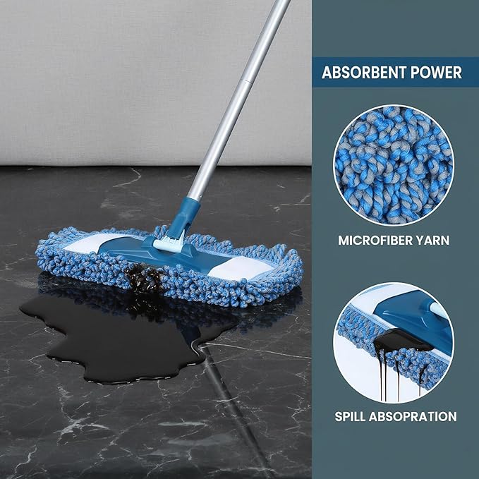 57 Long Handle Wet Cleaning Floor Mops Dust HardwoodDry Mops for Catching Pet Hair and Dust Bunny Microfiber Dust Mops for VinylWood Tile Laminate Flooring