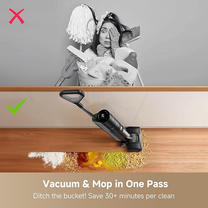 DREAME H12 FlexReach Vacuum Mop 0 Tangle Wet Dry Vacuum Cleaner Cordless Vacuum Mop All-in-One for Hard Floors 180° Lie-Flat Floor Cleaner Machine with 194°F Hot Self-Cleaning 50Mins Runtime