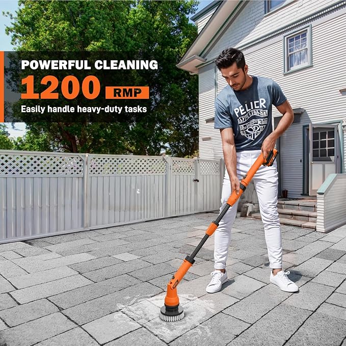 Alloyman 1200RPM Electric Scrubber for FloorsWalls - Replaceable Battery Design for Outdoor Garden Patio Cleaning Stubborn StainsYellow/Black