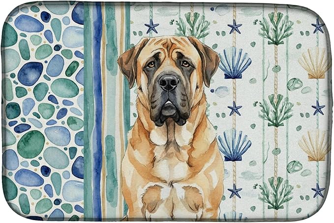 Caroline's Treasures Apricot English Mastiff Coastal Sea Glass Dish Drying Mat Absorbent Dish Drying Mat Pad for Kitchen Counter Dish Drainer Mat for Countertop 14 x 21 Multicolor