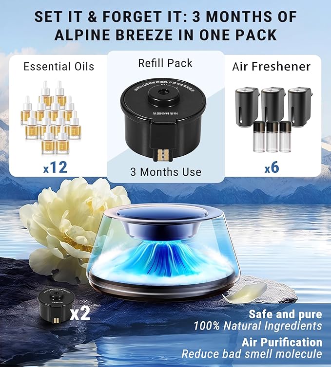 Upgraded Smart Car Air Freshener Car Diffuser Fuji Cologne &amp Pine Forest 5 Mode Ambient Light &amp Mist Fragrance with Auto On/Off Intensity Adjustable Mist for 6 Months C01 Automotive Diffuser