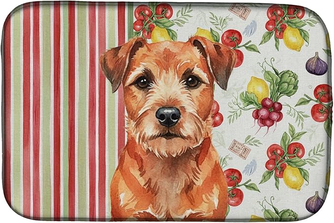 Caroline's Treasures Red Border Terrier Vegetables Dish Drying Mat Absorbent Dish Drying Mat Pad for Kitchen Counter Dish Drainer Mat for Countertop 14 x 21 Multicolor