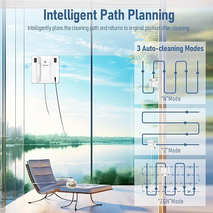 AlfaBot Window Cleaning Robot Dual Water SprayIntelligent Path Planning6000Pa Suction Power Wet/Dry Cleaning Edge Detection Technology for High-Rise Window Glass Door Mirror Marble Wall