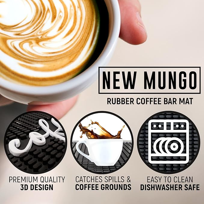 New Mungo Coffee Bar Mat – “Love Is Brewing” – Spill-Proof PVC Coffee Station Mat Non-Slip Countertop Protector 18x12