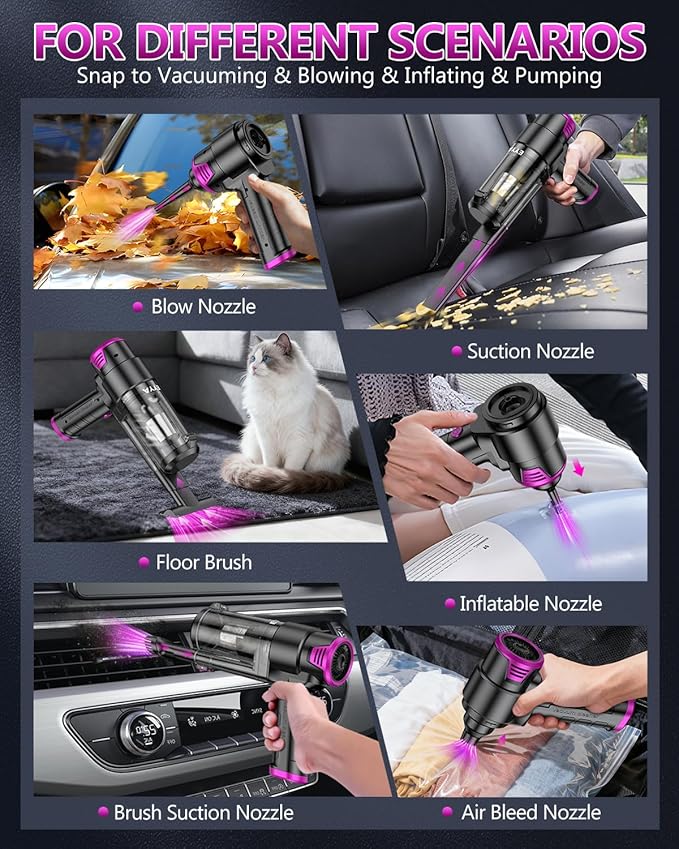 EYYA Handheld Vacuum Cordless 16KPA High Power Portable Car Vacuum Cleaner &amp Air Duster Hand Held Vacuum Cordless Rechargeable with Multi-Nozzles &amp 2 HEPA Filters for Car Home Office