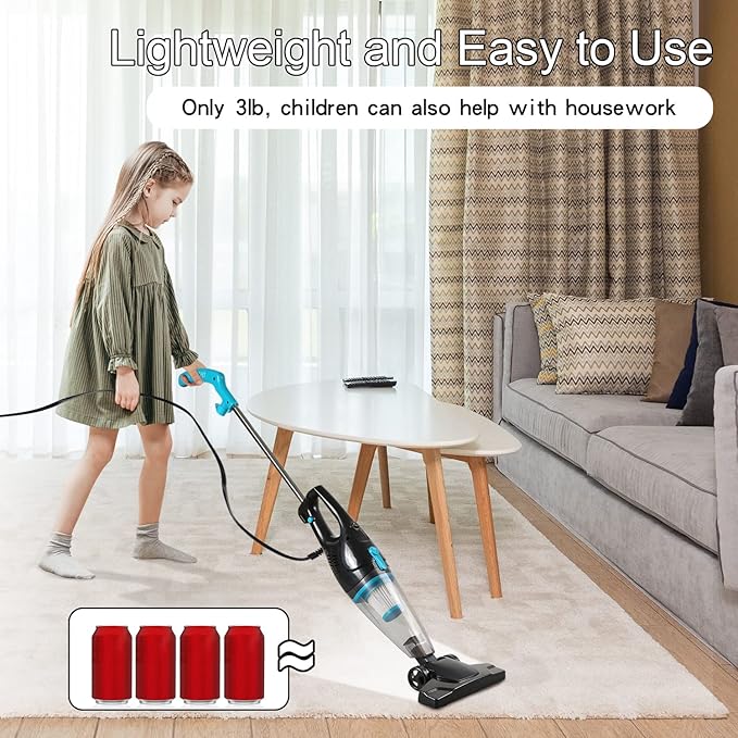 Intercleaner Corded Vacuum Cleaner 15KPa Powerful Suction with 400W Motor 12 in 1 Lightweight Bagless Stick Vac with Handheld Ultra Quiet for Hardwood Floor Carpet Car Pet Hair