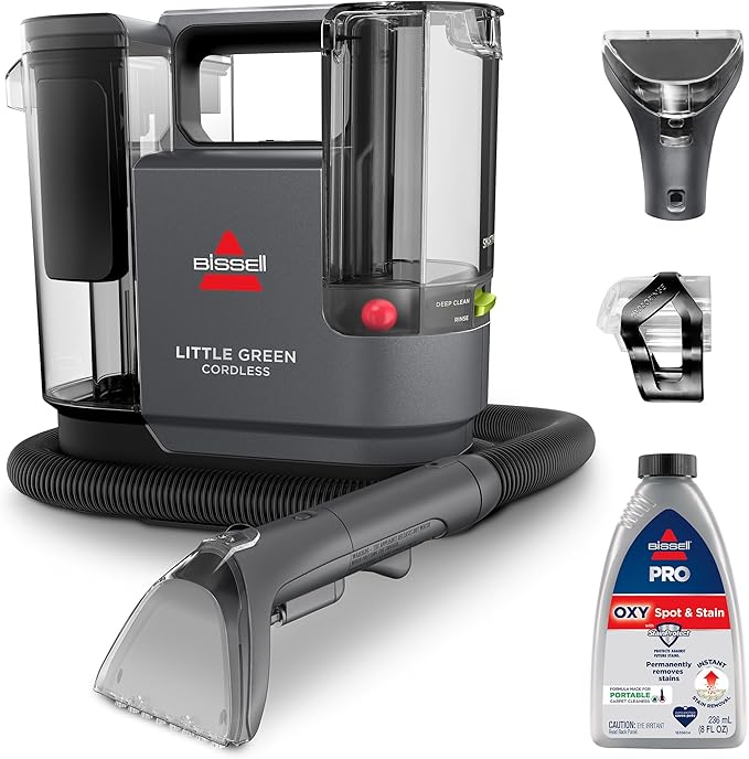 BISSELL Little Green Cordless SmartMix Powerful Cordless Suction HydroRinse Self-Cleaning Hose Tool Pro Oxy Spot &amp Stain Formula Included